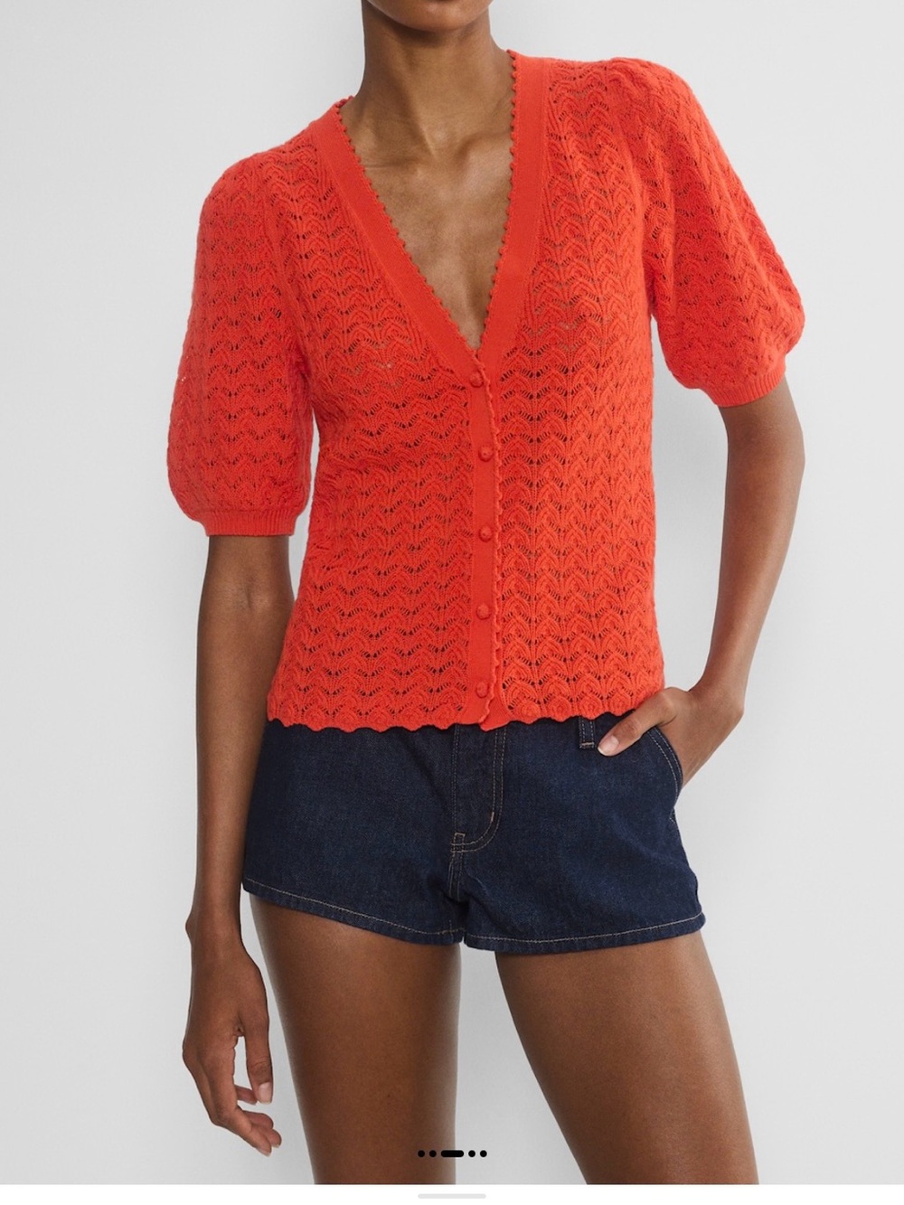 Women's Red Knit V-Neck Button Fika Cardigan
